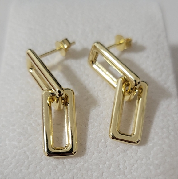 18K Solid Gold Geometric Earrings - Picture 2 of 7